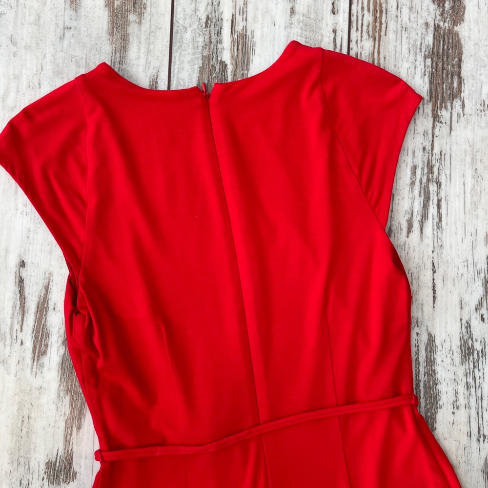 Ann Taylor Red Cap Sleeve Tie-Waist Sheath Dress Petite 2P - Picture 9 of 12